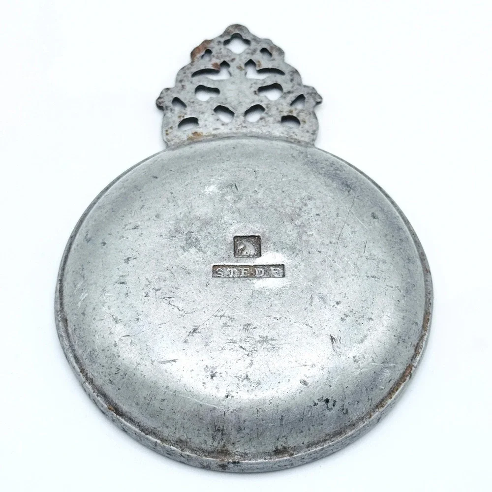 Vintage‎ Sweden Pewter Bowl Porringer Dish Ornate Handle Scandinavian Colonial